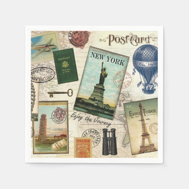 Guardanapo De Papel colagem de viagens vintage moderna (Frente)