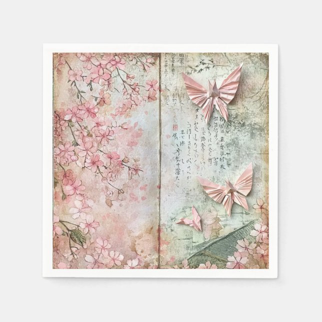 Guardanapo De Papel Colagem Vintage Borboleta Sakura (Frente)