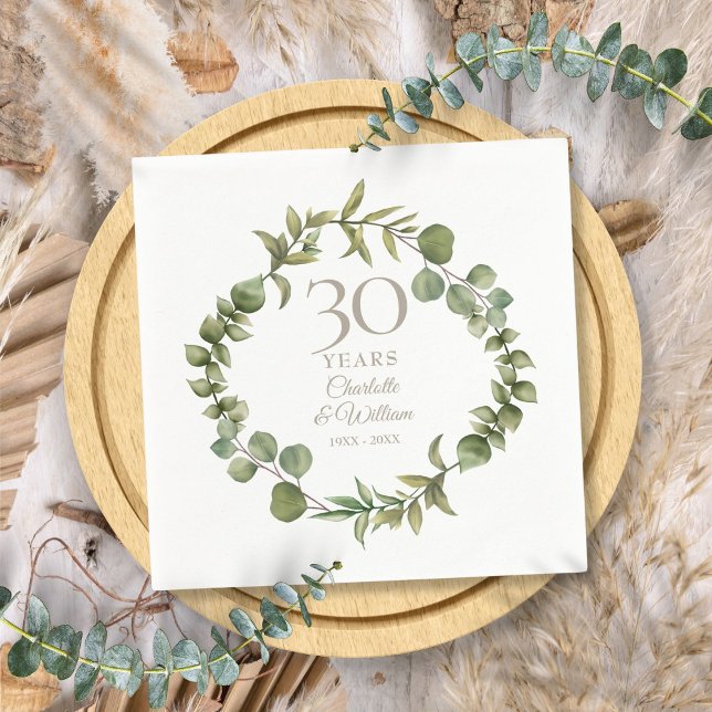 Guardanapo De Papel Colar de folhagens Pearl para aniversário de 30 an (30th Wedding Anniversary Pearl Greenery Garland Napkins)