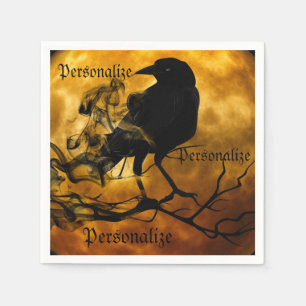 Guardanapo De Papel Colheita de corvo-vermelho Lua cair laranja-preto