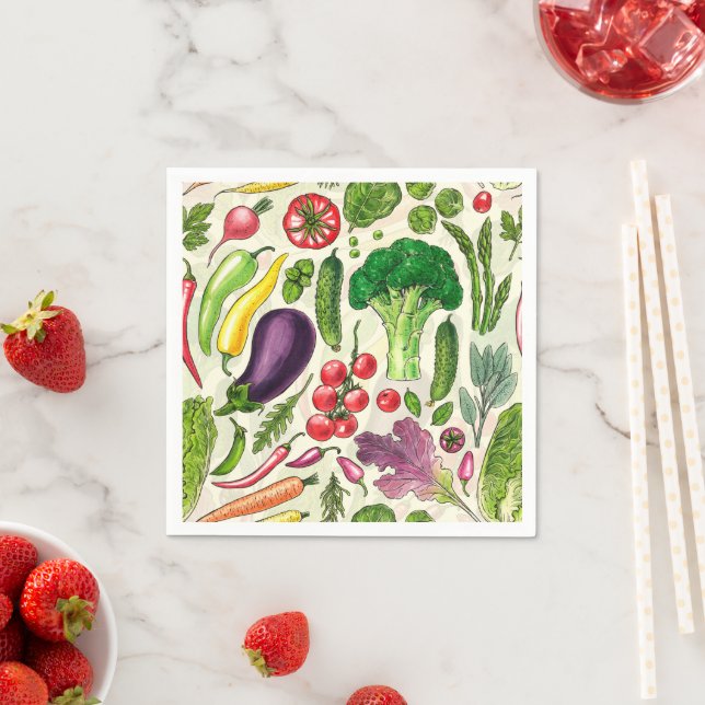 Guardanapo De Papel Colheita vegetal e herbácea no jardim a branco (Insitu)