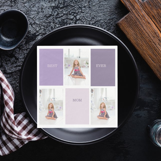 Guardanapo De Papel Collage Foto Roxa Melhor Mãe Já Presente (Criador carregado)