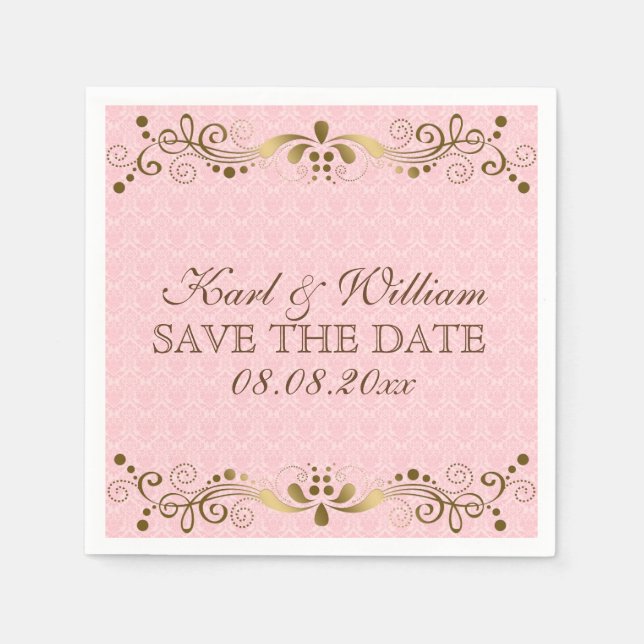 Guardanapo De Papel Colocar Damascos Rosa e Dourado (Frente)