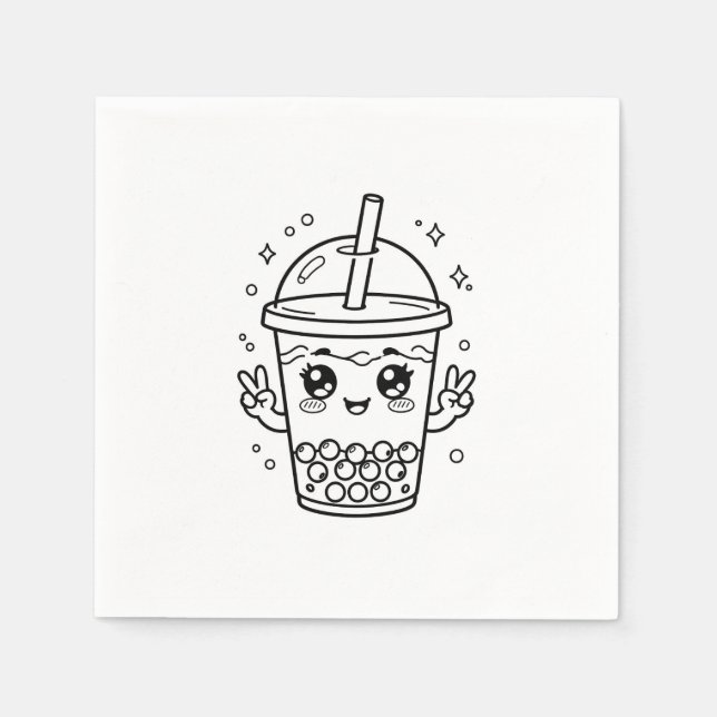 Guardanapo De Papel Coloração de chá de boba kawaii (Frente)