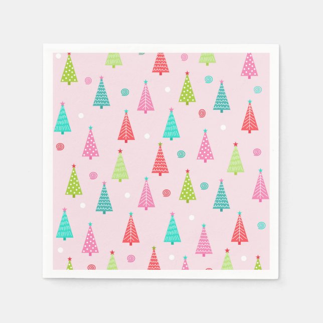 Guardanapo De Papel Colorful Christmas Tree Holiday Paper Napkin (Frente)