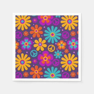 Guardanapo De Papel Colorful Flowers Peace Love Groovy Retro Hippie