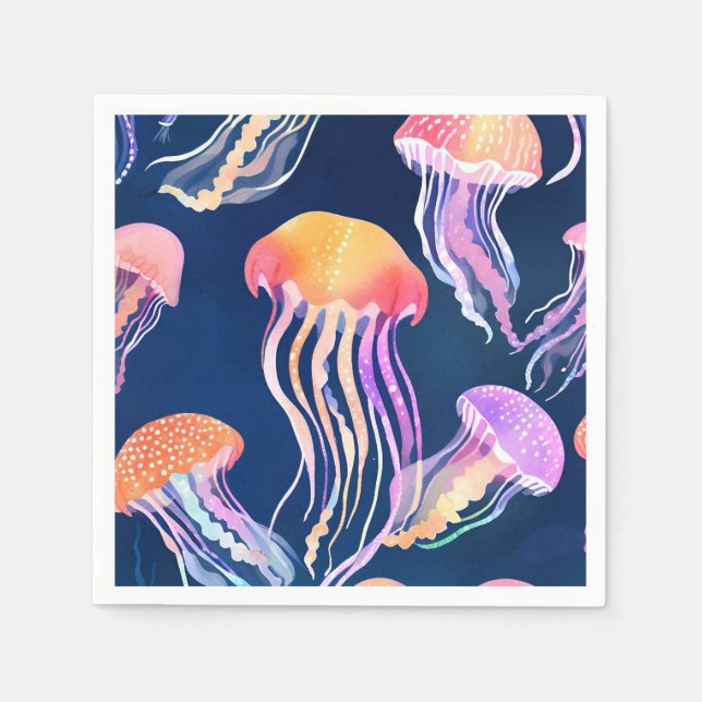 Guardanapo De Papel Colorful Jellyfish | Ocean Animal Watercolor (Frente)