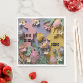 Guardanapo De Papel Colorful Paper Cut Bunny & Easter Egg Party Napkin