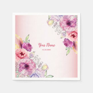 Guardanapo De Papel Colorful Peach Floral Golden Watercolor Wedding