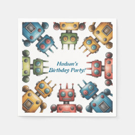 Guardanapo De Papel Colorful Retro Robots Boy Birthday Party