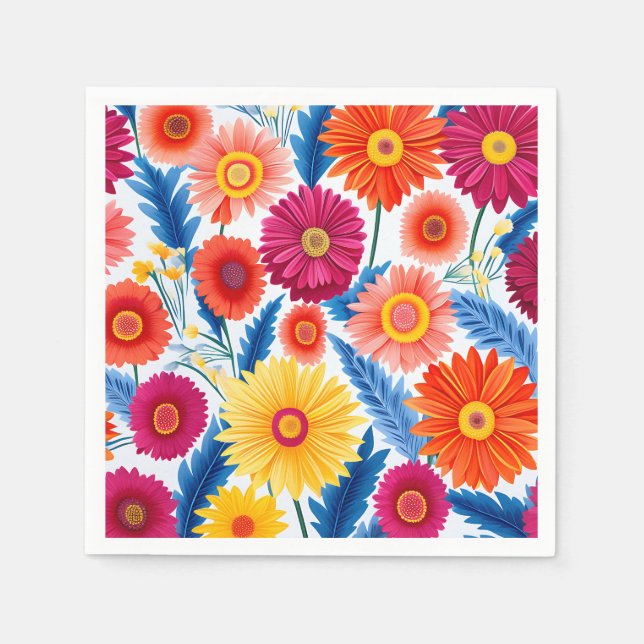 Guardanapo De Papel Colorida Gerbera Daisies Floral (Frente)