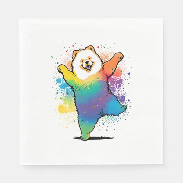 Guardanapo De Papel Colorida Kawaii Dancing Chow Chow (Frente)