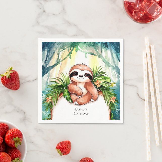 Guardanapo De Papel Colorida Pastel Sloth Aniversário (Insitu)