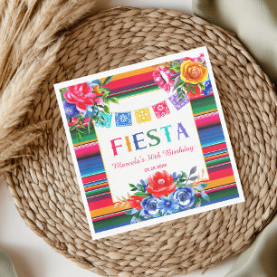 Guardanapo De Papel Colorido Serape Mexicano e Aniversário Floral Fies