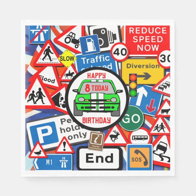 Guardanapo De Papel Colourful Road Signs Collage Birthday Party Napkin (Frente)