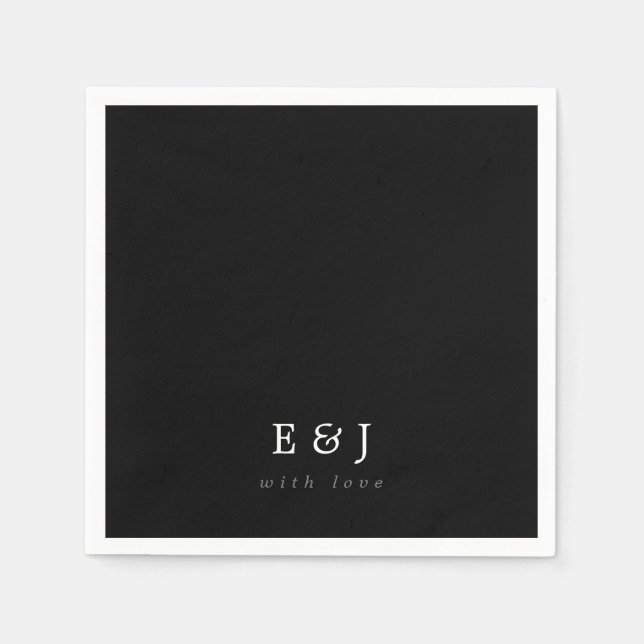 Guardanapo De Papel Com Casamento de Monograma Elegante Preto e Branco (Frente)