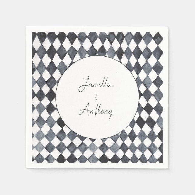 Guardanapo de papel com diamantes preto e branco (Frente)