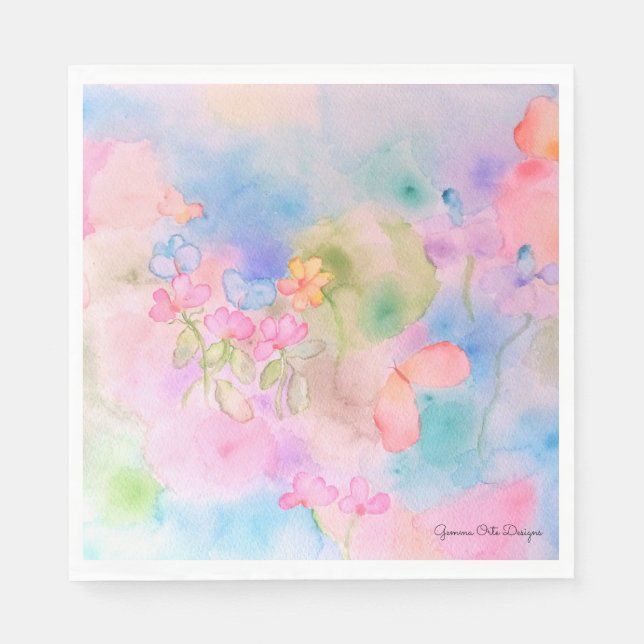 Guardanapo de papel com flores de aquarela. (Frente)