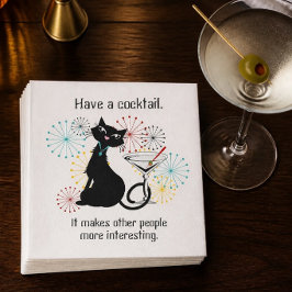Guardanapo de papel com gato e taça de Martini