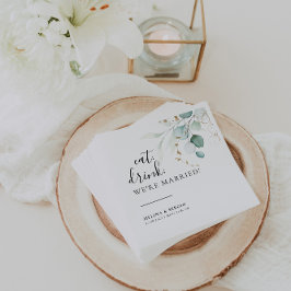 Guardanapo De Papel Coma Bebida Casamo-nos Dourados Casamento Verde