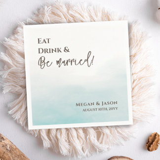 Guardanapo De Papel Coma Bebida Casar-Se Casado Casado Azul Cocktail