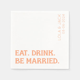 Guardanapo De Papel Coma. Bebida. Casem-Se. Orange Retro Wedding