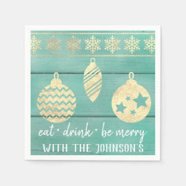 Guardanapo De Papel Coma Bebida Seja Feliz Mint Wood White Dourado Flo