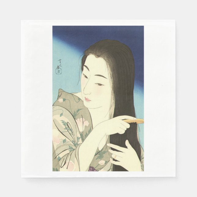 Guardanapo De Papel Combing Her Hair (Bela Mulher Asiática) (Kotondo) (Frente)