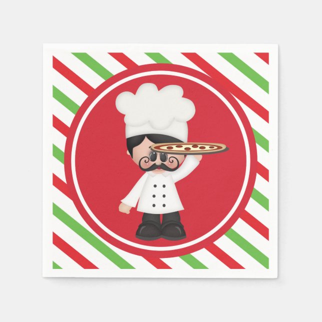 Guardanapo De Papel Comida divertida pizza de chef italiano servindo g (Frente)