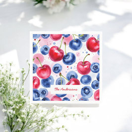 Guardanapo De Papel Comida Vermelha Azul Fruta Aquarela Cereja