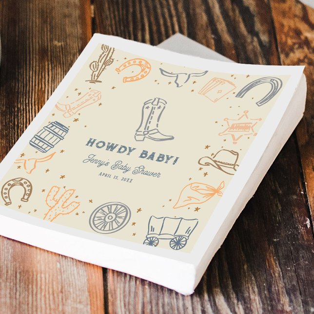 Guardanapo De Papel Como vai, Bebê Chá de Bebê Caubói Ocidental (Howdy Baby Western Cowboy Baby Shower Napkins)