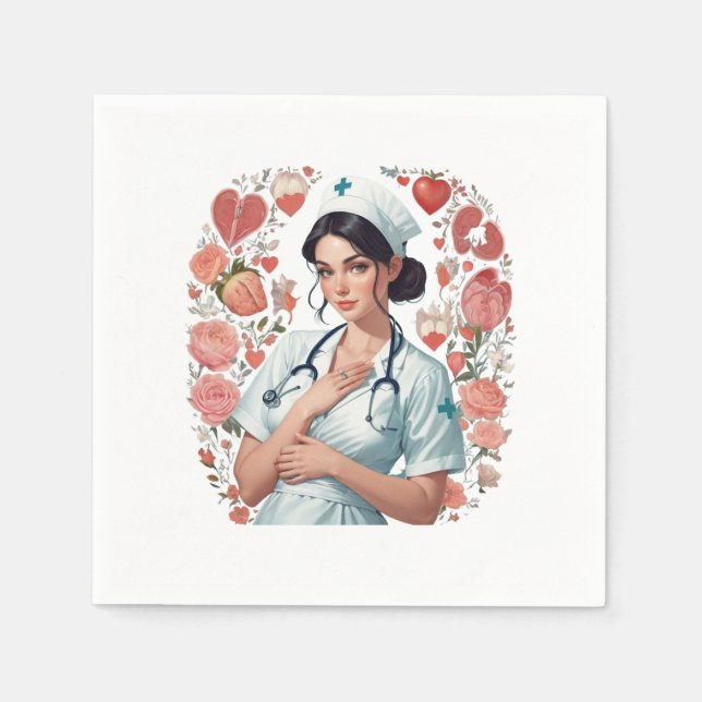 Guardanapo De Papel Compassionate Nurse – Elegant Floral Art Illustrat (Frente)