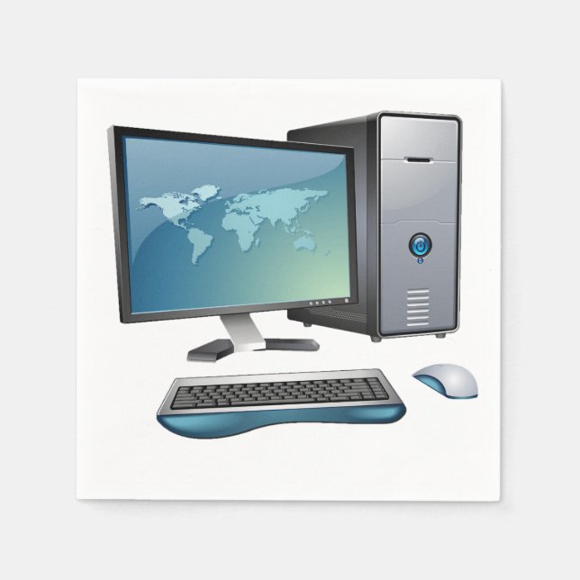 Guardanapo De Papel Computador de Mesa com Monitor, Teclado e Mouse (Frente)