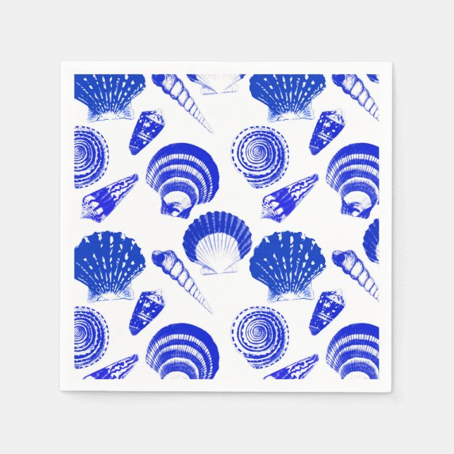 Guardanapo De Papel Conchas - azul de cobalto sobre fundo branco (Frente)