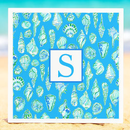 Guardanapo De Papel Conchas Marinhas Elegantes em Azul com Monograma à