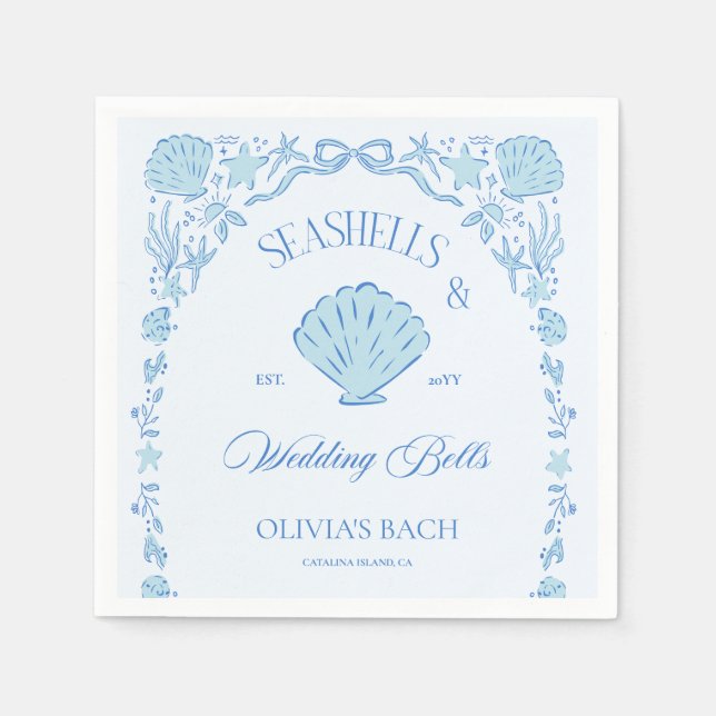 Guardanapo De Papel Conchas Marinhas & Sininhos de Casamento Despedida (Frente)