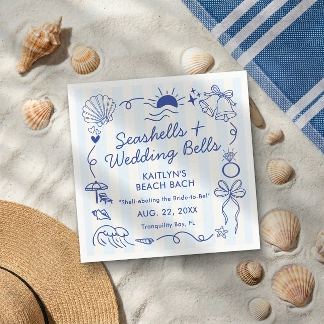 Guardanapo De Papel Conchas Marinhas & Sininhos de Casamento Festa de  (Criador carregado)
