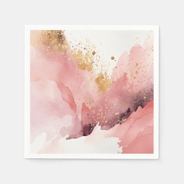 Guardanapo De Papel Condecoração em aquarela rosa e dourada (Frente)