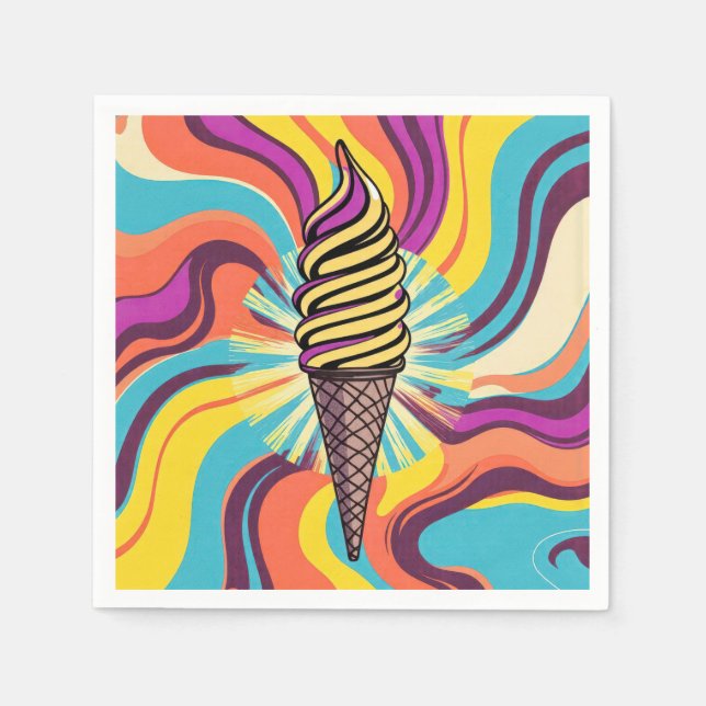 Guardanapo De Papel Cone de Sorvete Arte Pop Psicodélica (Frente)