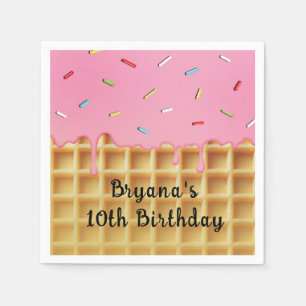 Guardanapo De Papel Cone de Waffle de Sorvete de Morango Aniversário