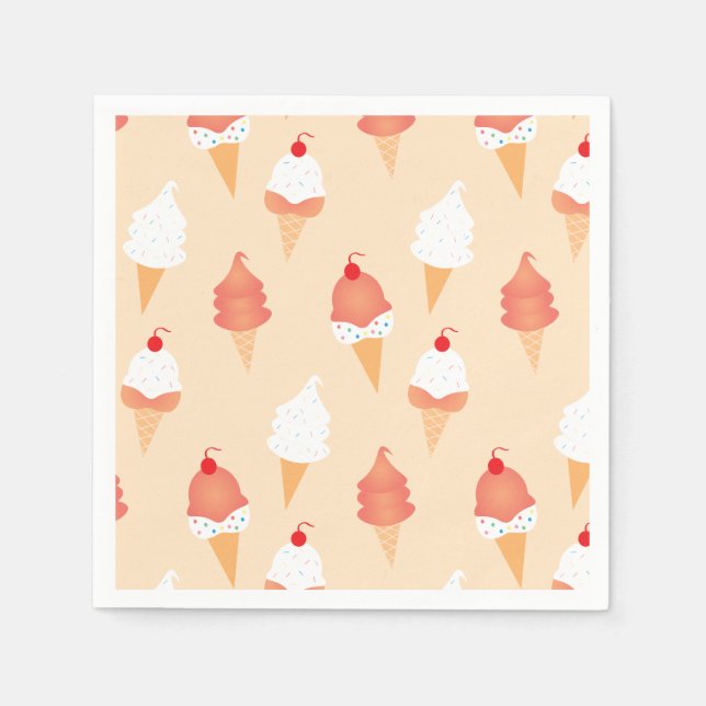 Guardanapo De Papel Cones De Sorvete Fofos Com Granulado E Padrão De C (Frente)