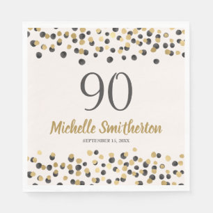 Guardanapo De Papel Confete Brilho Dourado Preto Aniversário de 90 ano