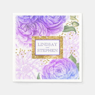 Guardanapo De Papel Confetes Dourados azuis e vintage roxo floral