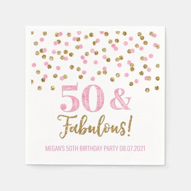 Guardanapo De Papel Confetti Dourado rosa 50 e aniversário fabuloso (Frente)