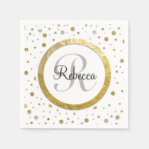 Guardanapo De Papel Confetti Prata/Monograma Dourado