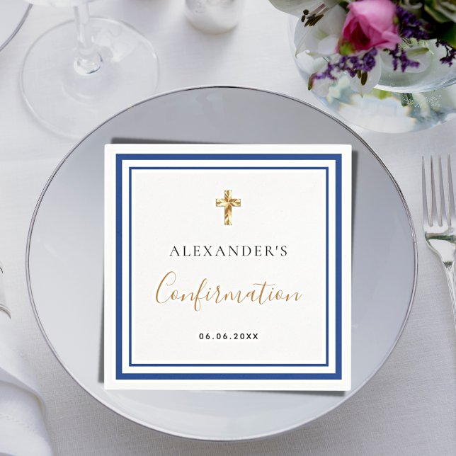 Guardanapo De Papel Confirmação da cara real azul de nome branco rapaz (Criador carregado)