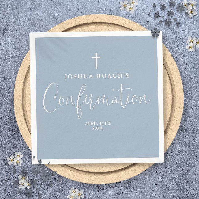 Guardanapo De Papel Confirmação de Azul Dusty com Script Elegante Mode (Modern Elegant Script Dusty Blue Confirmation Napkins)