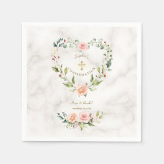 Guardanapo De Papel Confirmação de Dourada Marble Girl Rosa Floral