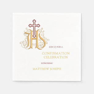 Guardanapo De Papel Confirmação de Trendy Red e Dourada Flourish