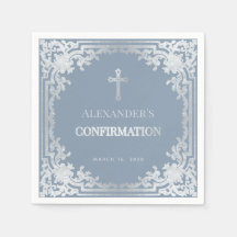 Confirmação Menino Azul Empoeirado Falso Prata Ele